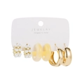 6-piece set of resin and pearl earrings in gold-tone, cream, and white finish - Pearl Cream Gold (HS0033-22)