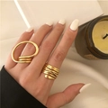 Bague dorée minimaliste irrégulière et bagues spirales multicouches pour femmes polies - Ensemble de 2 Pièces Or (HS1693-22)