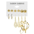 Golden earrings set with butterfly and heart studs on a white fashion display card - Water Drop Spiral Style (HS630-10)