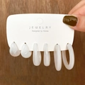 Set of 3 marble white resin C-shaped hoop earrings in teardrop and oval styles - Marble White (HS0032-11)