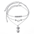 Cavigliera d'argento a tre strati con ciondoli a stella e ananas e dettagli lucidi - Cavigliera Argento a Tre Strati con Perla Stella e Ananas (F172-2)