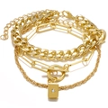 Set bracciali multistrato dorati con catena cubana, graffetta e ciondolo a stella radiosa - Bracciale con Medaglione a Stella con Chiusura a T Oro a Tre Strati (KME1215)