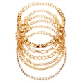 Set di 6 cavigliere a catena dorata con strass e maglie a punta in stile vintage retrò - Set Cavigliera a Sei Strati con Anelli e Strass Oro (KME0663)