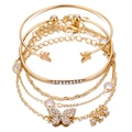 Set di 5 bracciali dorati con farfalle e strass scintillanti, gioielli eleganti da donna - Set da Cinque Pezzi Bracciale con Farfalla e Strass Oro (KME0668)