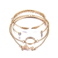 Set di 4 braccialetti dorati con motivo a piuma e ciondoli Love in strass - Set da Quattro Pezzi Bracciale Rigido Oro Piuma e LOVE in Strass (ZL0000418)