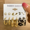 6-pair set of vintage gold C-shaped earrings with leopard print and butterfly motifs - Butterfly Leopard Style (HS0035-20)