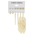 6-pair set of gold butterfly and heart earrings featuring rhinestones and dangles - Rhinestone Leaf Geometric Style (HS630-6)