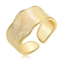 Anillo minimalista de aleación de oro con incrustaciones de esmalte de mármol marfil - Abierto Ajustable / Estilo Mármol Amarillo Crema (HS0042-7)