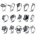 Set mit 15 Vintage-Silberringen im Gothic-Stil mit Totenkopf, Spinne und Herzmotiven - Komplette Vintage Kollektion (HS353-13)