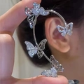 Elegant silver butterfly ear cuff with sparkling rhinestones for non-pierced ears - Butterfly Ear Wrap (17 Right)