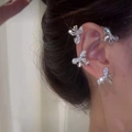 Silver butterfly ear cuff set with sparkling crystals and rhinestones for women - Butterfly Ear Set (1 Right)
