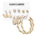 6-pair set of gold-tone earrings with butterflies, pearls and rhinestones on white card - Gold Rhinestone Butterfly Pearl Hoop Style (HS0034-27)