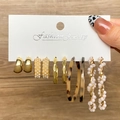 Set di orecchini vintage dorati con perle, cerchi in resina e anelli intrecciati - Set Perla Artificiale Resina Tartarugata Oro (HS423-5)