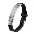 Men's custom ID bracelet with black silicone strap and polished stainless steel plate - Black (HS395-1)