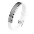 Men's fashion white silicone sports bracelet with a brushed silver metal plate - White (HS395-2)