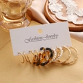 6-pair vintage C-shaped gold hoops and leopard print resin earring set on display - Pearl Beaded Hoop Style (HS0035-18)