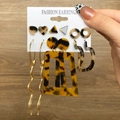 Retro 9-pair earring set featuring tortoiseshell acrylic heart and gold C-shaped hoops - Gold Snake Long Style (HS0035-23)
