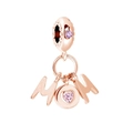 Rose gold MOM heart charm pendant with pink zircon and purple crystal bead for gift - Rose Gold Mom Purple Stone (PCT066-C)