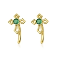 Gouden S925 zilveren kruis oorbellen met een ronde groene zirkoon steeninleg - Gouden Kruis Stijl (CUE252-C)