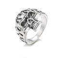 Vintage zilveren schedelring met gotisch vlammenpatroon uit de 6-delige set - Schedel Vlam Stijl (HZS2368-8)