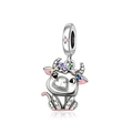 Cute cartoon cow charm in S925 silver with colorful zircon flower crown and pink enamel - Cow Style (CCT1213)
