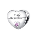 Silver heart charm with Wife Love you forever engraving and a pink gemstone - Wife (PCT1013-W)