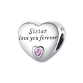 Silver heart charm with pink zircon and Sister love you forever engraving - Sister (PCT1013-S)