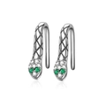 Zilveren gewatteerde J-oorbellen met zirkonia-pavé en groene edelstenen decoratie - Zilveren Slang Ruitpatroon Stijl (CUE263-A)