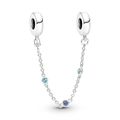 Detailansicht der Sicherheitskette aus Silber mit Zirkonia für DIY-Armbänder - Blauer Zirkonia-Stil (PCT929)