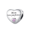 Breloque cœur en argent S925 avec zircon rose et gravure Mom Love you forever - Maman (PCT1013-M)