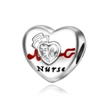 Silver heart charm with Nurse text and heart rate engraving for DIY bracelets - Nurse Profession Style (CCT1175)