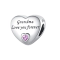 Charm cœur en argent Grandma Love you forever avec cristal rose pour bracelet - Grand-mère (PCT1013-GM)