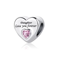 Détail macro du pendentif cœur argent avec zircon rose et gravure Daughter Love You Forever - Fille (PCT1013-DT)