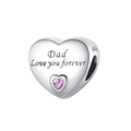 Détail macro du charm coeur en argent S925 avec gravure Dad Love You Forever et zircon - Papa (PCT1013-D)