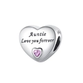 Detail of S925 sterling silver heart charm with pink zircon and Auntie Love You engraving - Auntie (PCT1013-A)