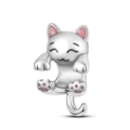 Charming S925 silver cat charm with pink enamel details for DIY pet series bracelets - Cat Style (CYT011)