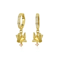 Detail van S925 zilveren gouden origami kraanvogel oorbellen met roze edelstenen - Gouden Papieren Kraanvogel Hanger Stijl (CUE261-C)