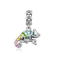 Detailed silver chameleon charm with colorful enamel stripes and floral engraved clasp - Chameleon Style (CCT1090)