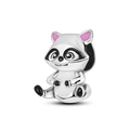Silver raccoon charm bead with black and pink enamel for DIY bracelets jewelry - Raccoon Style (CYT010)