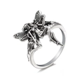 Vintage zilveren ring met feeënvleugels, geoxideerde punkfinish en 3D-snijwerk - Feeën Elf Vorm (HZS2368-20)