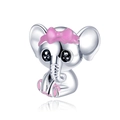 Silver elephant bead charm with pink enamel bow for DIY bracelet jewelry - Elephant Shape (CYT001)