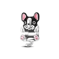 Macro view of silver French Bulldog charm with black and pink enamel for DIY bracelets - French Bulldog Shape (CYT009)