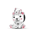 Silver bear charms with pink enamel details for pet collection DIY bracelets - Stacked Bears Style (CYT008)