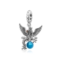 Detailed close-up of a silver dragon charm featuring a blue stone for DIY bracelets - Dragon Style (CCT1321)