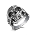 Vintage ring van geoxideerd zilver met gedetailleerd schedelontwerp en polijsten - Realistische Schedelkop Stijl (HZS2368-31)