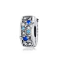 Star-shaped S925 silver charm with blue and clear zircon stones for bead bracelets - Blue And White Gem Star Bead (CCT234)