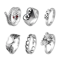 6-teiliges Vintage-Punk-Ring-Set mit Schlangen-, Herz- und Bienenmotiven in Antiksilber - Schlange Herz Kollektion (HS353-1)