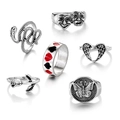6er-Set Retro-Silberringe mit Schlange, Masken, Pokersymbolen und Rosen-Punk-Motiven - Maske Poker Kollektion (HS353-14)
