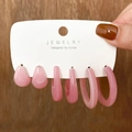 Three-pair set of light pink resin C-shaped earrings with marble texture detail - Light Pink Marble (HS0032-8)