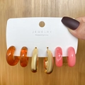 3-pair acetate and metal hoop earring set in amber, matte gold, and pink finishes - Amber Gold Pink (HS0032-14)